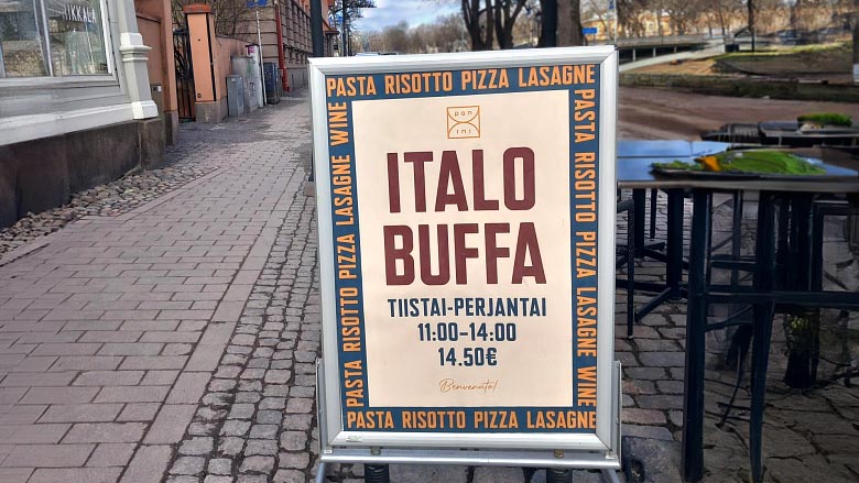 italiabuffan mainoskyltti